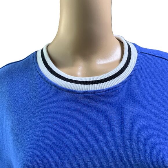 EDGAR + ASH Blue Striped Trim Crew Neck Academia Pullover Sweatshirt Extra Large - Picture 2 of 13